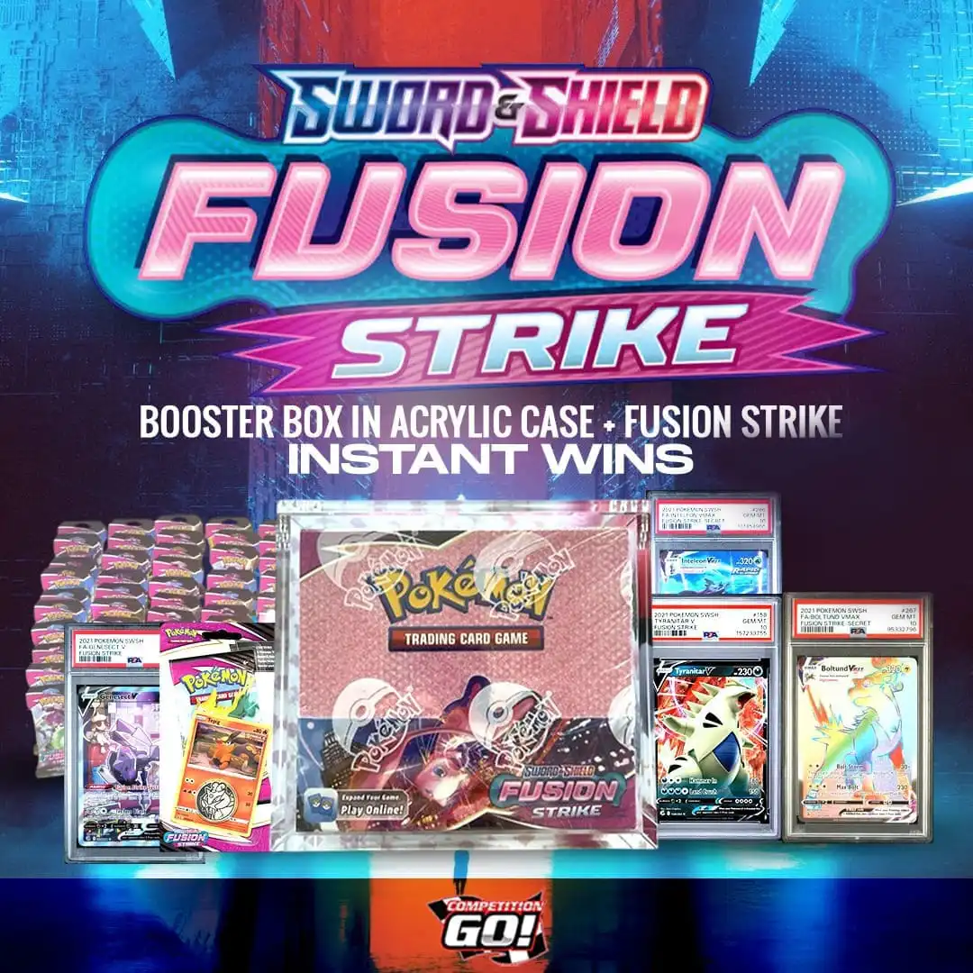 FUSION STRIKE BOOSTER BOX IN ACRYLIC CASE + 75 FUSION STRIKE INSTANT WINS