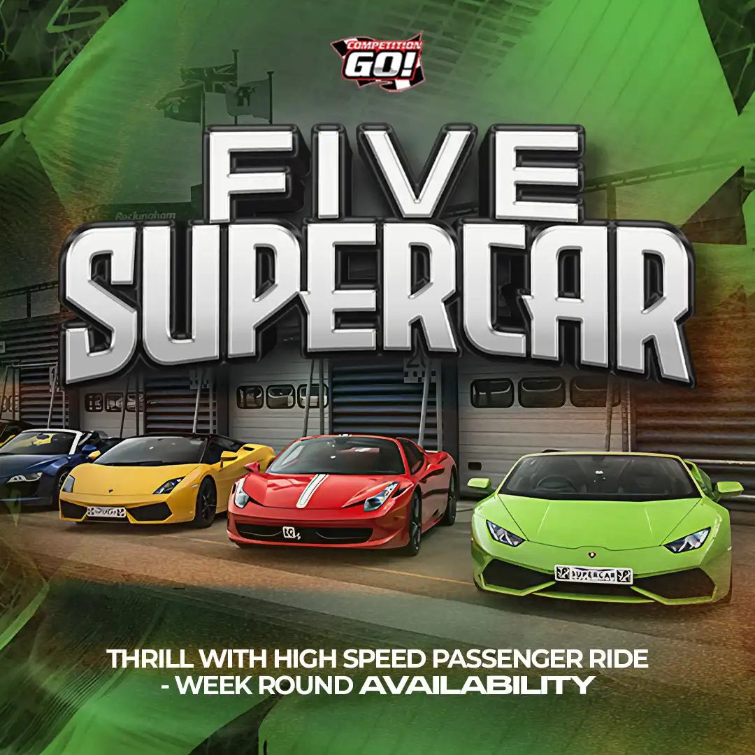 FIVE SUPERCAR THRILL WITH HIGH SPEED PASSENGER RIDE - WEEK ROUND AVAILABILITY