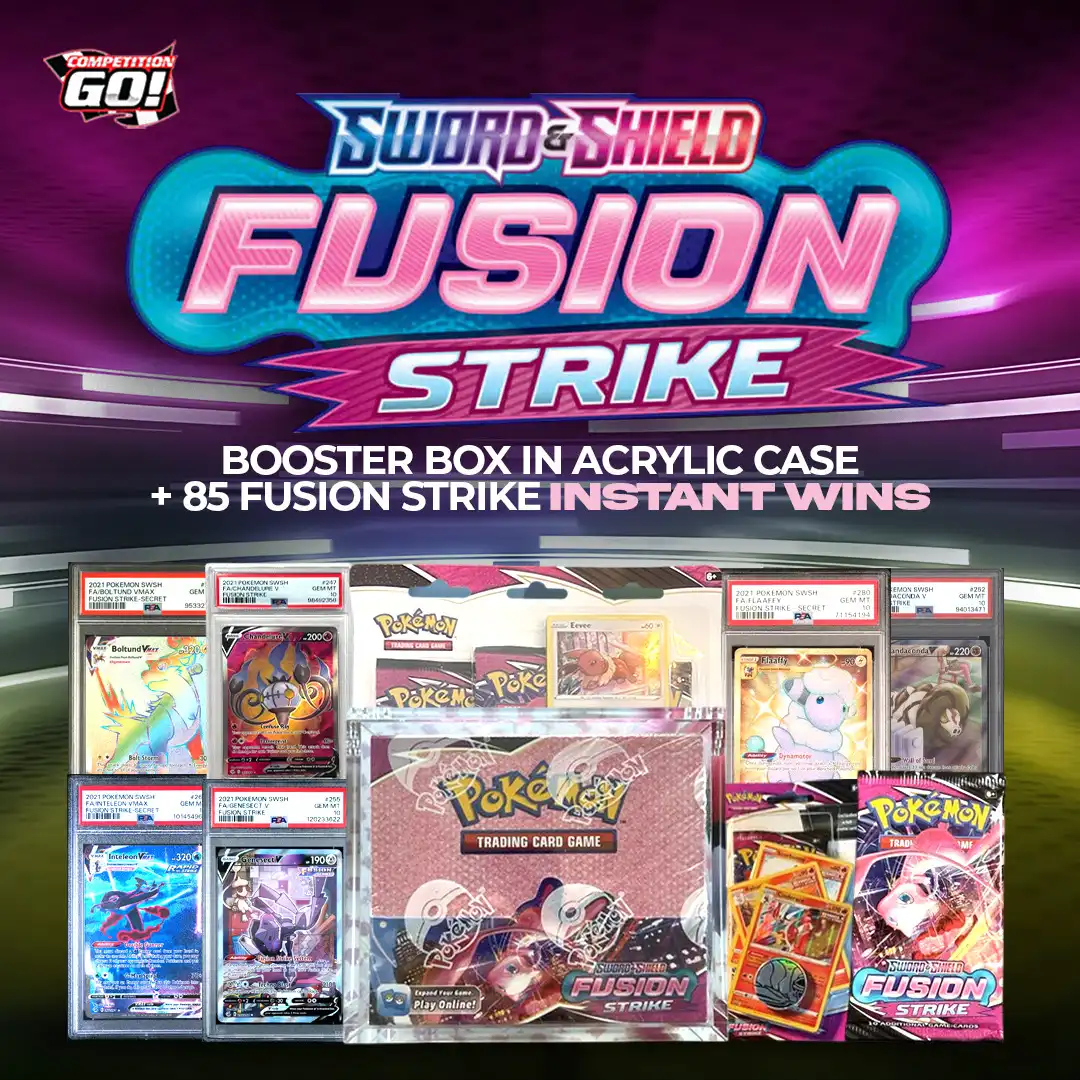 FUSION STRIKE BOOSTER BOX IN ACRYLIC CASE + 85 FUSION STRIKE INSTANT WINS