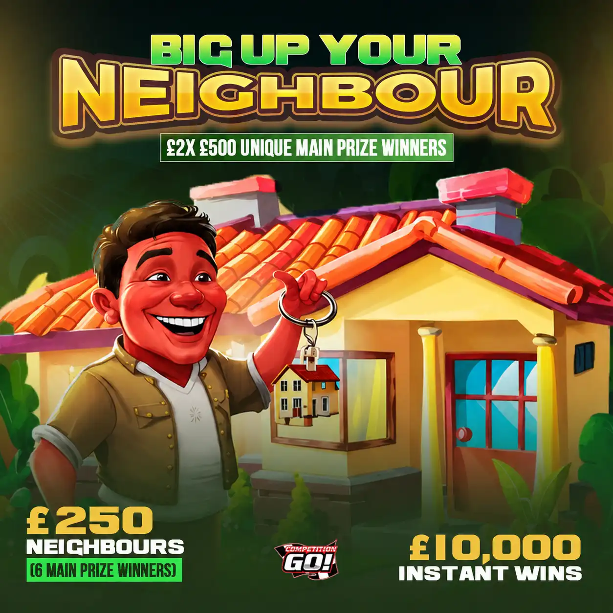 BIG UP YOUR NEIGHBOURS - £2X £500 MAIN PRIZE WINNERS + £250 NEIGHBOURS (6 MAIN PRIZE WINNERS) + £10,000 INSTANT WINS