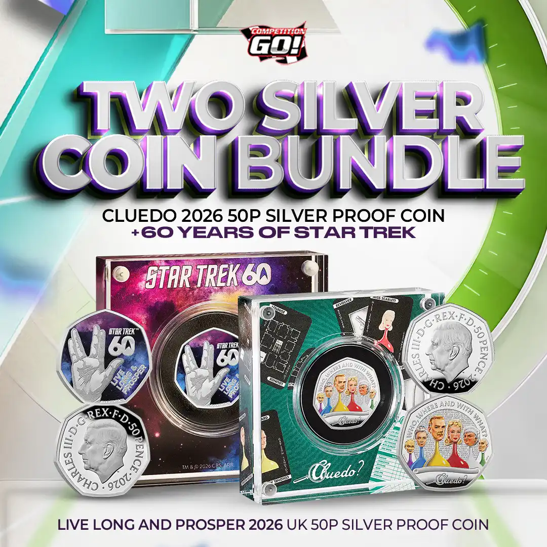 TWO SILVER COIN BUNDLE - CLUEDO 2026 50P SILVER PROOF COIN + 60 YEARS OF STAR TREK - LIVE LONG AND PROSPER 2026 UK 50P SILVER PROOF COIN