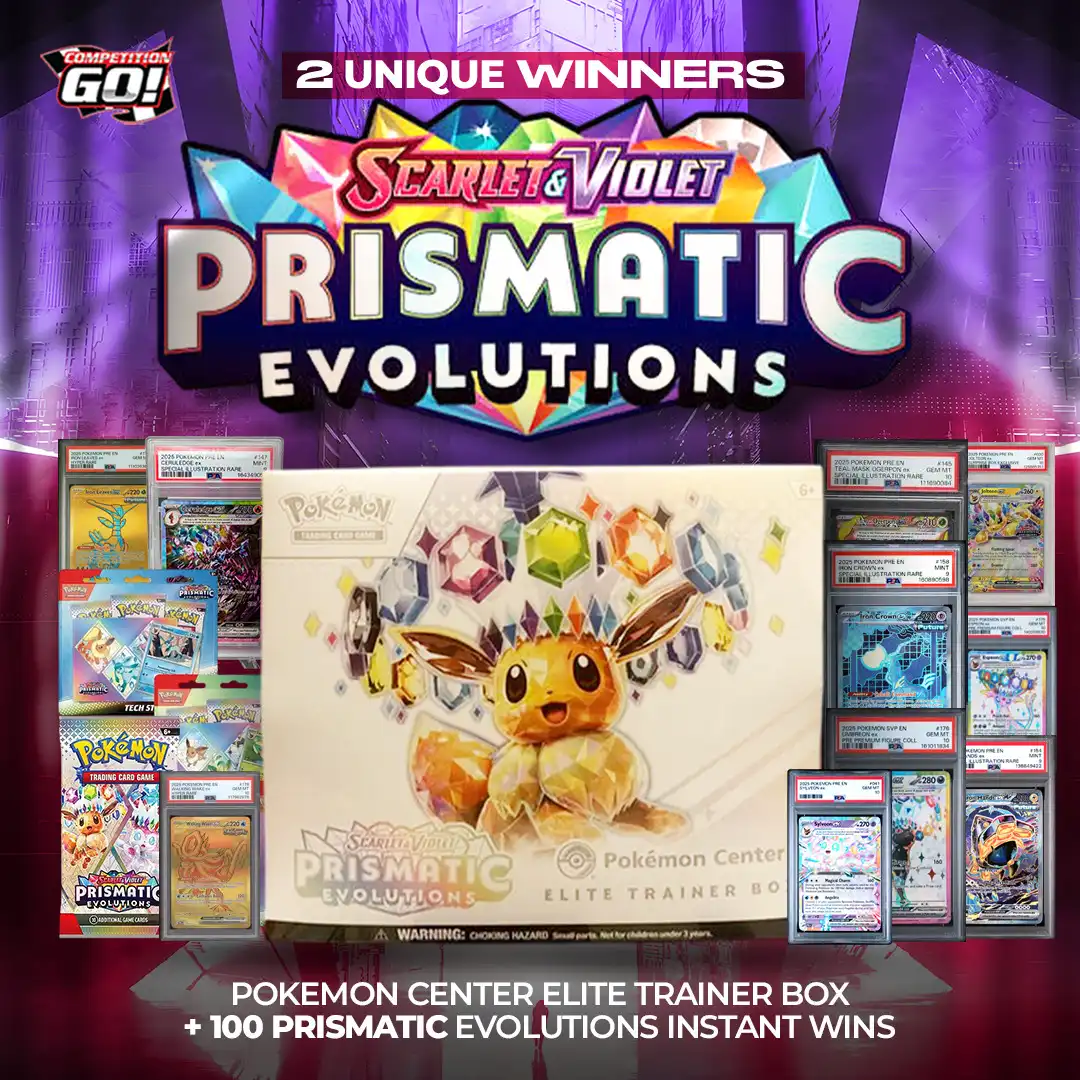 2 UNIQUE WINNERS: PRISMATIC EVOLUTIONS POKEMON CENTER ELITE TRAINER BOX + 100 PRISMATIC EVOLUTIONS INSTANT WINS