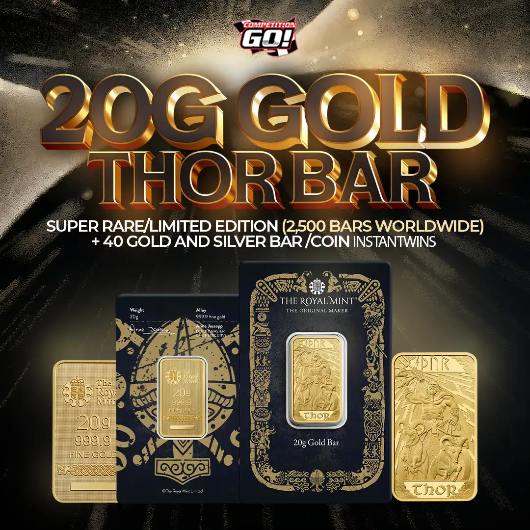 20G GOLD THOR BAR - SUPER RARE/LIMITED EDITION (2,500 BARS WORLDWIDE) + 40 GOLD AND SILVER BAR INSTANT WINS