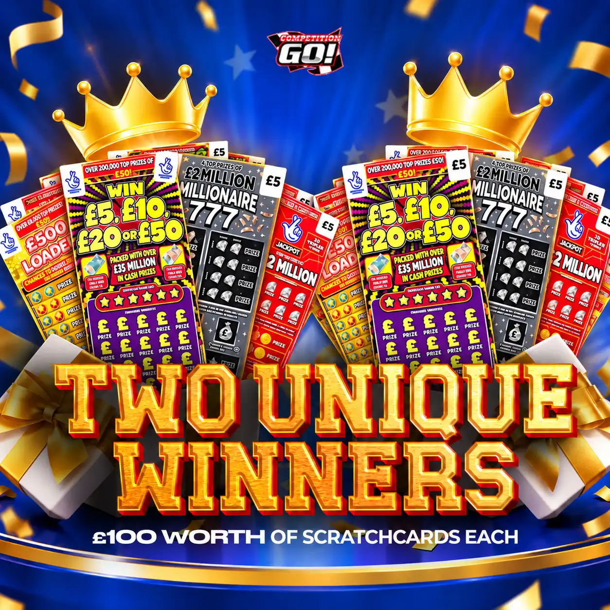 TWO UNIQUE WINNERS: £100 WORTH OF SCRATCHCARDS EACH